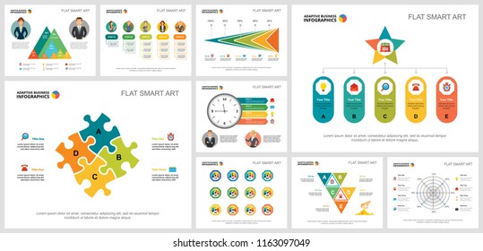 Colorful finance or banking concept infographic charts set. Business design elements for presentation slide templates. For corporate report, advertising, leaflet layout and poster design.