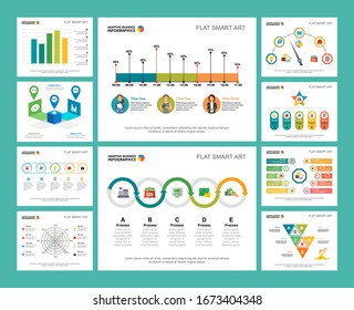 Colorful finance or banking concept infographic charts set. Business design elements for presentation slide templates. For corporate report, advertising, leaflet layout and poster design.