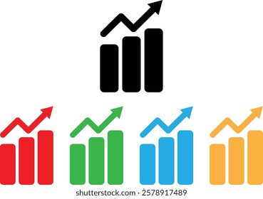 Colorful finance growth icon set in different colors . Sales growth icon . Vector illustration