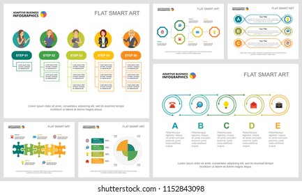 Colorful finance or management concept infographic charts set. Business design elements for presentation slide templates. Can be used for annual report, advertising, flyer layout and banner design.