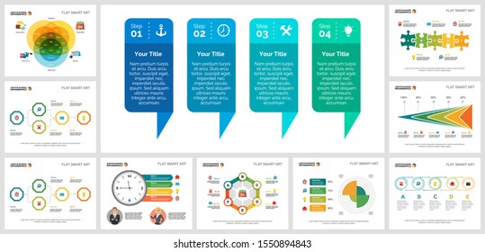 Colorful finance or management concept infographic charts set. Business design elements for presentation slide templates. Can be used for annual report, advertising, flyer layout and banner design.