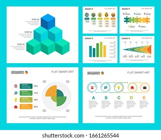 Colorful finance or management concept infographic charts set. Business design elements for presentation slide templates. Can be used for annual report, advertising, flyer layout and banner design.
