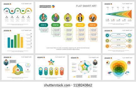 Colorful finance or production concept infographic charts set. Business design elements for presentation slide templates. Can be used for financial report, workflow layout and brochure design.