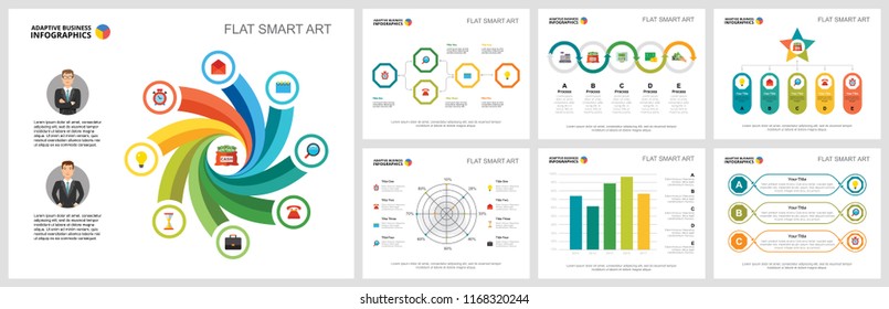Colorful finance or production concept infographic charts set. Business design elements for presentation slide templates. Can be used for financial report, workflow layout and brochure design.