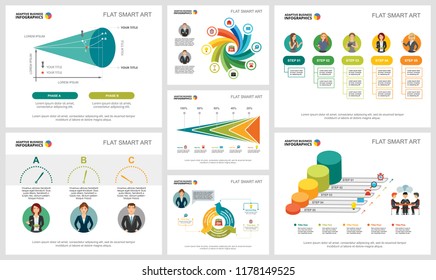 Colorful finance or production concept infographic charts set. Business design elements for presentation slide templates. Can be used for financial report, workflow layout and brochure design.