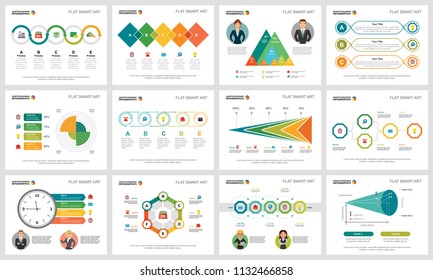 Colorful finance and research concept infographic charts set. Business design elements for presentation slide templates. Can be used for annual report, advertising, flyer layout and banner design.