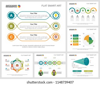 Colorful finance and research concept infographic charts set. Business design elements for presentation slide templates. Can be used for annual report, advertising, flyer layout and banner design.