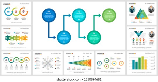 Colorful finance or research concept infographic charts set. Business design elements for presentation slide templates. Can be used for financial report, workflow layout and brochure design.