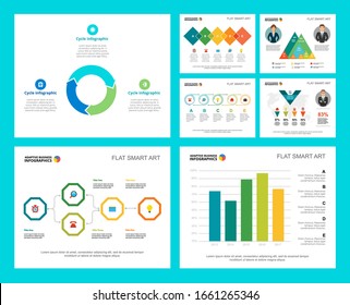 Colorful finance or research concept infographic charts set. Business design elements for presentation slide templates. Can be used for financial report, workflow layout and brochure design.