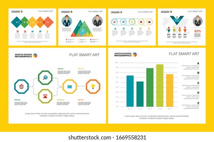 Colorful finance or research concept infographic charts set. Business design elements for presentation slide templates. Can be used for financial report, workflow layout and brochure design.