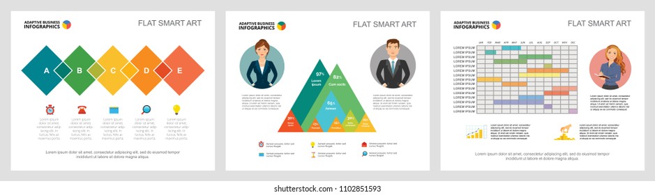 Colorful finance or training concept infographic charts set. Business design elements for presentation slide templates. Can be used for financial report, workflow layout and brochure design.