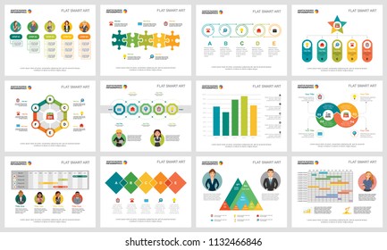 Colorful finance or training concept infographic charts set. Business design elements for presentation slide templates. Can be used for financial report, workflow layout and brochure design.