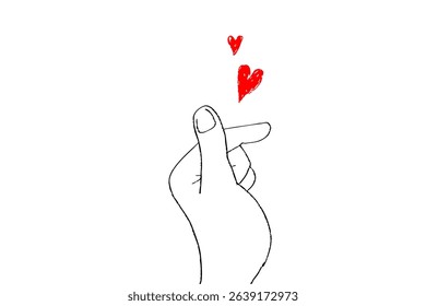 Colorful Finger Heart Illustration with Red Hearts – Korean Love Gesture Pop Style