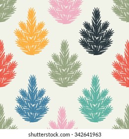 Colorful Fir tree semless pattern. Vector illustration