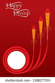 colorful fire cracker with decorated diya for Happy Diwali holiday of India poster design