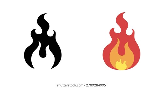 Colorful Fire Flame Icon Set Vector. Flat Design Symbols for Hot, Energy, Power, and Modern Abstract Logo Branding