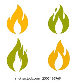Colorful Fire Flame Vector Icons Set Isolated On White Background