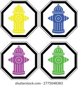 Colorful fire hydrant icons set with different bright colors