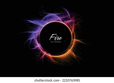 Colorful fire ring effect with dust particles and empty space for your text in centre. Energy modern design