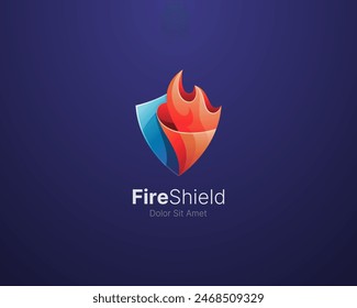 Colorful fire with shield logo template