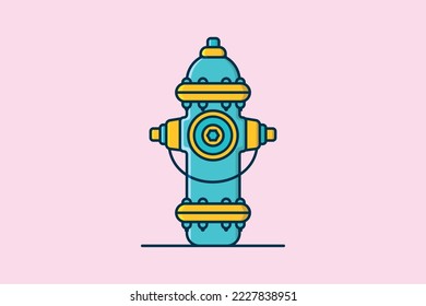 Colorful Fire Water Hydrant vector illustration. Metal water pipe with nozzles for hose. Used by firefighters for extinguishing flames.