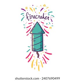 colorful firecracker hand drawing on white background. firework illustration