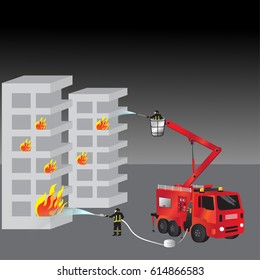 Colorful firefighting composition with rescue brigade extinguishing fire saving vector illustration.