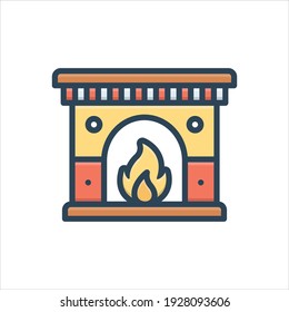 Colorful fireplace  icon. Vector illustration