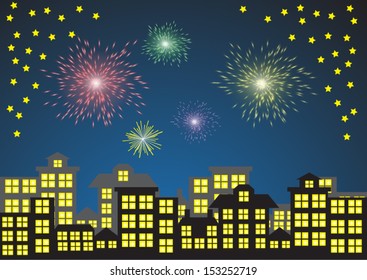 Colorful Firework above the City