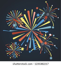 Colorful firework background on blue dark background