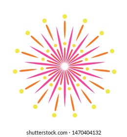 Colorful firework. Celebration fire firework, christmas pyrotechnics firecracker for winter party festival birthday celebration or anniversary firecracker background isolated vector