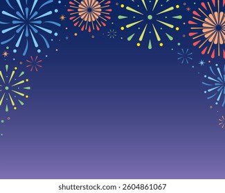 Colorful firework frame design. Colorful of fireworks. Festival of celebration party.