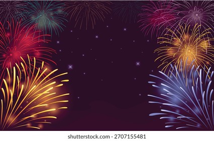Fondo colorido del cielo de la noche del fuegos artificiales 