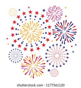 colorful firework on white background, can be use for celebration, party, and new year event. vector illustration