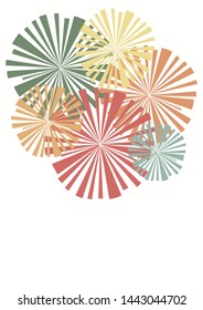 Colorful firework on a white background. Bright illustration. Modern colored design for card, flyer, invitation,  book, info banner frame, title sheet. 