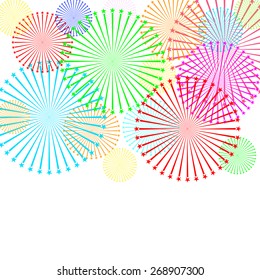 Colorful firework on white background. Vector illustration.