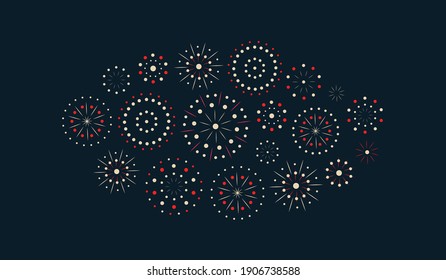 Colorful firework pattern for greeting card, oriental cartoon graphic style, vector illustration