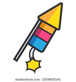 Colorful firework rocket on white background