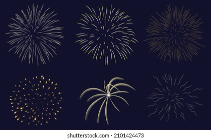 colorful firework set bursting in the blue sky. transparent firework template for celebration in new year and Christmas festive seasonal.Vector illustrative of firework for marketing sale