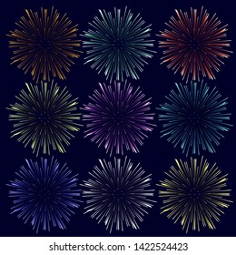 colorful firework set bursting in vector illustration. concept for template for celebration in new year and Christmas festive. It also can use for fourth of July and carnival firework event.