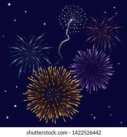 colorful firework set bursting in vector illustration. concept for template for celebration in new year and Christmas festive. It also can use for fourth of July and carnival firework event.