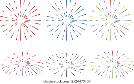 Conjunto de fuegos artificiales de colores Ilustración vectorial aislada