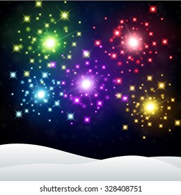 Colorful Firework in winter night background