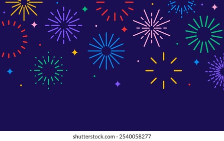 Colorful fireworks background, celebration vector border