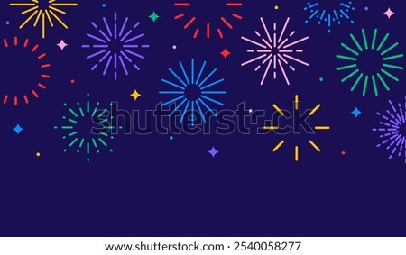 Colorful fireworks background, celebration vector border