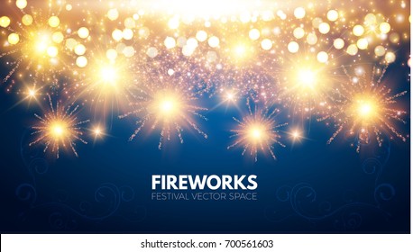 Colorful fireworks background. Vector illustration