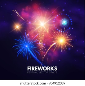 Colorful fireworks background. Vector illustration