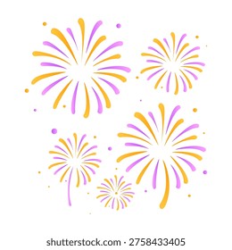 Colorful Fireworks Celebration Set. Vector illustration.