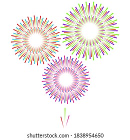 Colorful fireworks composition, festive decoration, vector illustration.