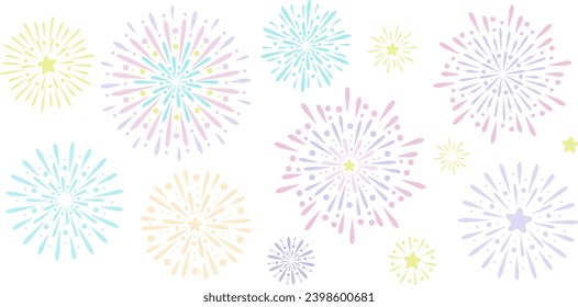 Colorful fireworks explosion, isolated vector clip art, new year background, cute sparks festive banner design